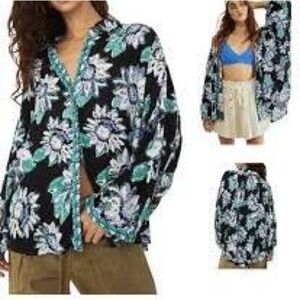Free People Good Vibrations Floral Printed Shirt